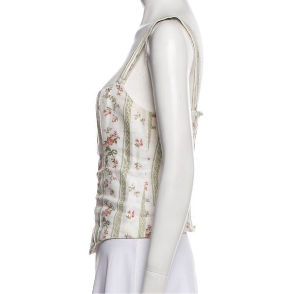 Reformation Minton Linen 100% Linen Floral Striped Sleeveless Top Bustier Sz 8 - Picture 11 of 13